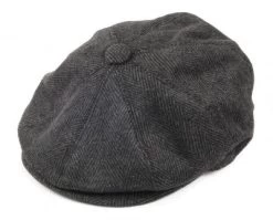 Sixpence / Flat Cap - Jaxon Herringbone Newsboy Cap (mørkegrå)