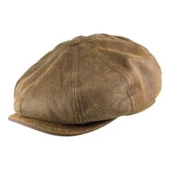 Sixpence / Flat Cap - Stetson Burney Leather Newsboy Cap (brun)