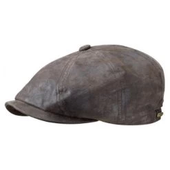 Sixpence / Flat Cap - Stetson Hatteras Leather Flat Cap (brun)