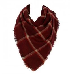 Halstørklæder - Gårda Women's Tartan Frayed Wrap (Burgundy)
