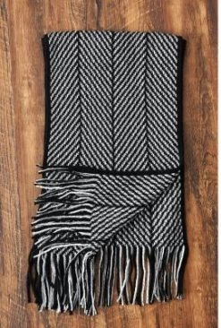 Halstørklæder - Gårda ZigZag Knitted Tassel Scarf (Sort/Hvid) -Mode Hat sc 3259 a