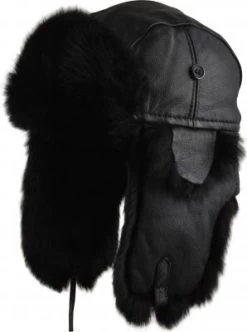 Pelshue - MJM Trapper Hat Leather Rabbit Fur (Sort)