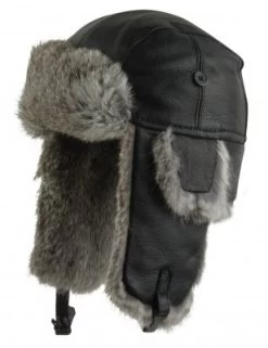 Pelshue - MJM Trapper Hat Leather With Rabbit Fur (Sort/Grå)