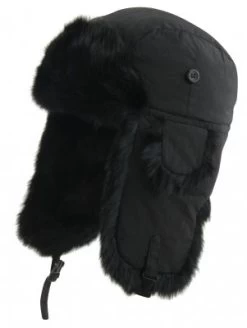 Pelshue - MJM Trapper Hat Taslan With Rabbit Fur (Sort/Sort)